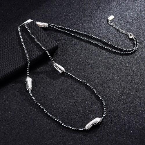 Ambrum Long Women Pearl Sweater Necklace,Hematite Beaded Strand Necklace Baroque Pearl Jewelry Handmade Freshwater Pearl Natural