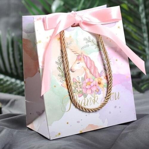 Unicorn Hand-Painted Fresh Gift Box Hand Bag Gift Bag Candy Food Bags Wedding Gift Packag Christmas Party Decor Supplies 10