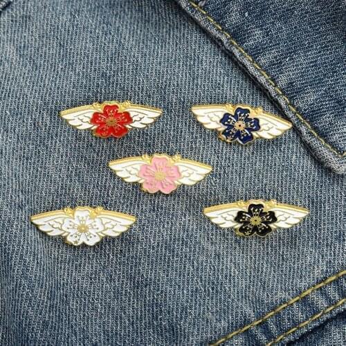 Cherry Blossom with Wings Enamel Pins Custom Angel Plants Brooch Lapel Badge Bag Cartoon Jewelry Gift for Kids Friends Wholesale