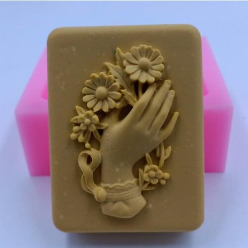 Hands Design Soap Mold Rectangle Flower Silicone Mold for Natural Soap Making Handmade DIY Soap Molds Resin Mold Wax Melt Mould