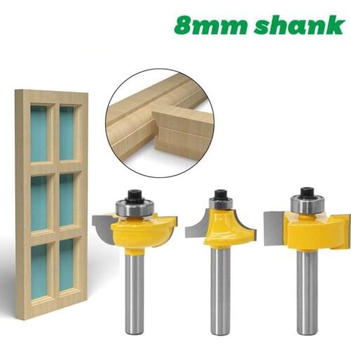 3PC 8MM Shank Glass Door Router Bits Round-Over Bead Set w/ cutter Tenon Cutter for Woodworking Tools