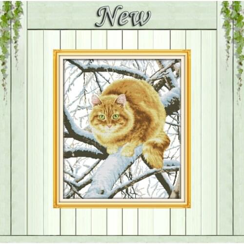 Fat cat on the tree decor paintings counted printed on canvas DMC 14CT 11CT Chinese Cross Stitch Needlework Sets Embroidery kits