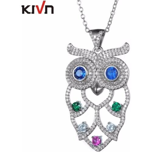 KIVN Fashion Jewelry Animal Cute Owl Pave CZ Cubic Zirconia Womens Girls Wedding Pendant Necklaces Birthday Christmas Gifts