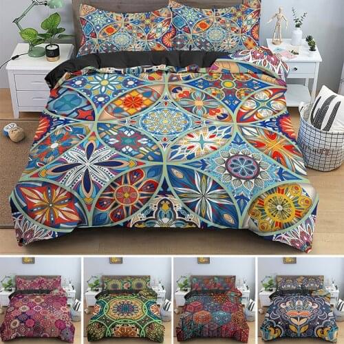 Vintage Bohemian Single King Queen Size Bedding Sets Boho Mandala Quilt Comforter Duvet Cover With Pillowcase Bedclothes