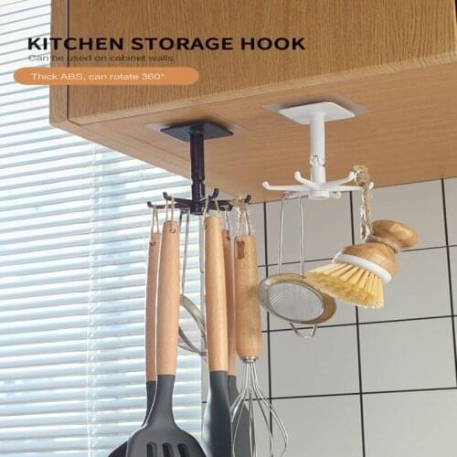 Kitchen 360 Rotate Storage Rack Self Adhesive Cupboard Shelf Hanging Hook Organizer Closet Clothes Shelf Hanger Wardrobe Holder