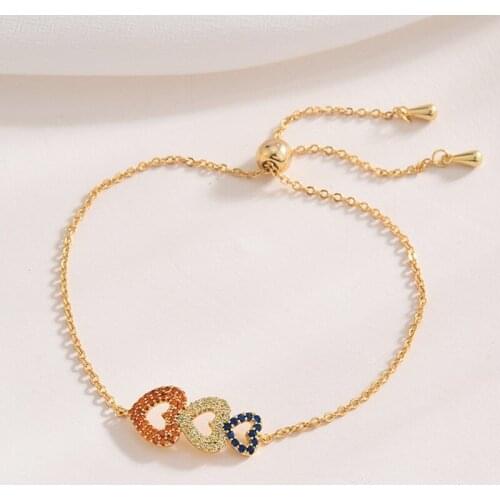 Fashion Heart Chains For Women Cubic Zirconia Colorful Link Chain Korea Style Adjustable Bracelet Luxury Wedding Jewelry