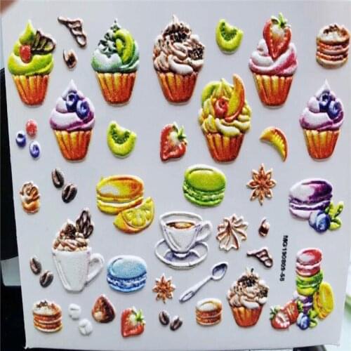 6d DIY Cubic Engraved Cakes & Fruits Nail Stikers Acrylic Water Slide Nail Decals