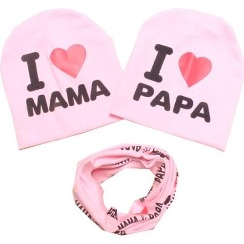 Fashion 3pcs in set love PAPA MAMA baby hat scarf star cap for infant