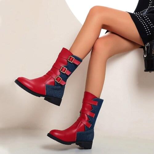 2020 New Buckle Winter Motorcycle Boots Women British Style Ankle Boots Gothic Punk Low Heel ankle Boot Women Shoe Plus Size 43