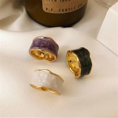 New Geometry Irregular Colorful Enamel Dripping Oil Metal Width Ring for Women Girls Party Trendy Jewelry Gift