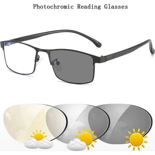Men Metal Frame Photochromic Reading Glasses Magnifier Male Driving Travel Presbyopia Spectacles Old Man Gift Gafas 0,+1.0~+4.0