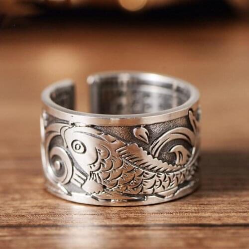 Original design Koi pattern open ring designer craft Thai silver light luxury minority charm womens brand jewelry