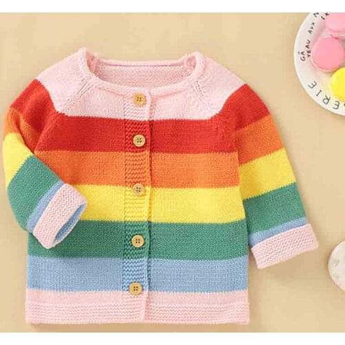 Autumn Clothes Baby Cardigan Sweater Rainbow Sweater Kids Baby Girl Knitted Sweater Toddle Baby Girl Sweater Coat Knitting Top