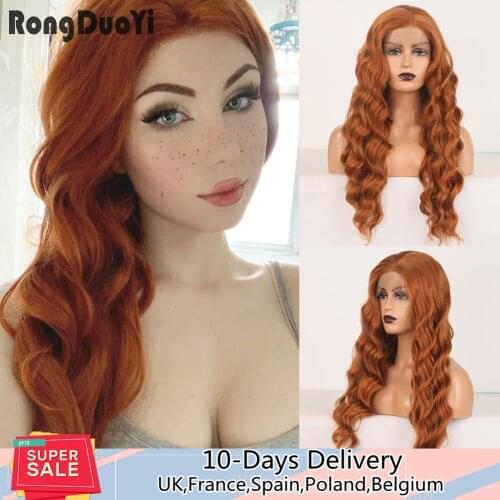 RONGDUOYI Ash Brown High Temperature Fiber Hair Synthetic Lace Front Wig Long Wavy Cosplay Lace Wigs For Women with Side Part