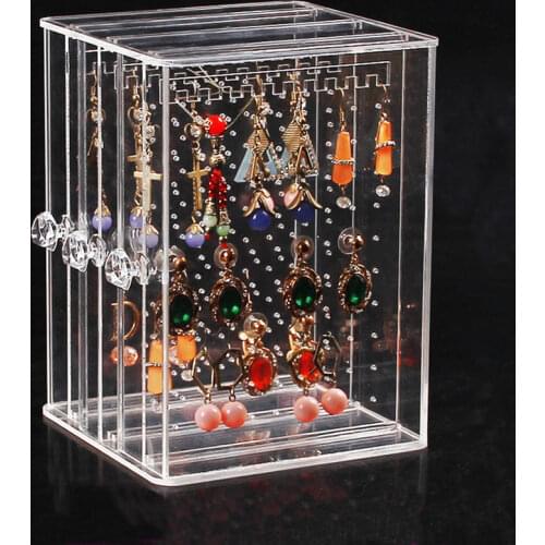 Large Capacity Clear/ Black Plastic Jewelry Display Shelf 3 Tiers Earring Rack Box Case Holder Earring Organizer Dustproof