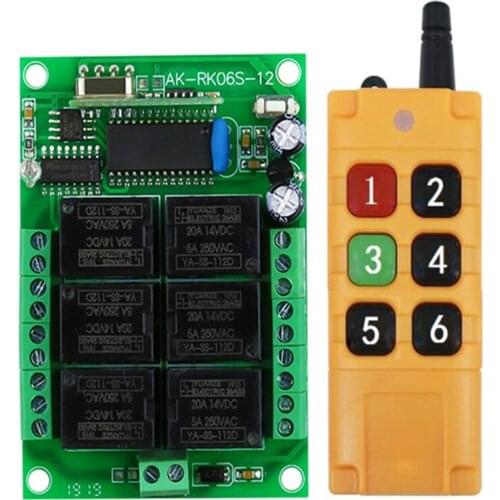 2000m DC12V 6CH Wireless rf Remote Control Switch Relay Output Radio receiver & 315/433 MHz Remote controller garage door opener