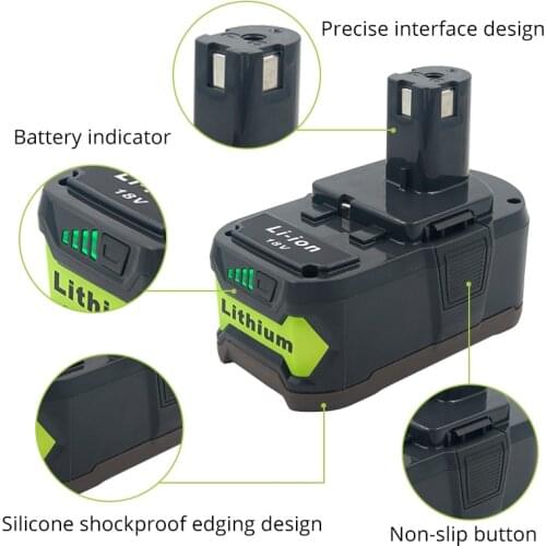 For Ryobi ONE+ 18V 6000mAh Li-Ion Battery Replacement RB18L50 RB18L40 RB18L25 P108 P107 P104 P105 P102 P103 with LED Lamp