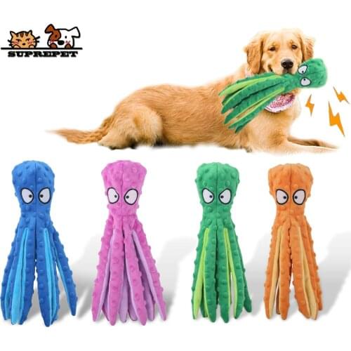 SUPREPET Octopus Plush Toy for Dogs Interactive Squeak Chew Puppy Toys with Sounding Paper Bite Resistant Training Supplies