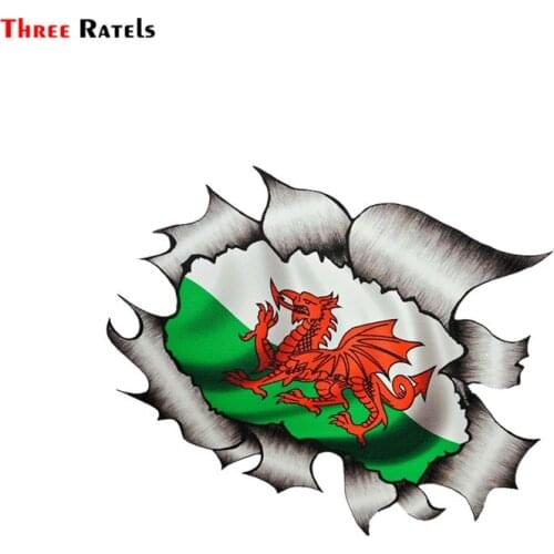 Three Ratels FTC-731# Ripped Torn Metal Design With Welsh Wales Cymru Flag Motif External Vinyl Car Sticker Decal