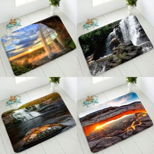 Waterfall Non-Slip Bathroom Mat Animal Elephant Sunset Natural Scenery Indoor Doormat Absorbent Floor Mats Home Carpet Washable