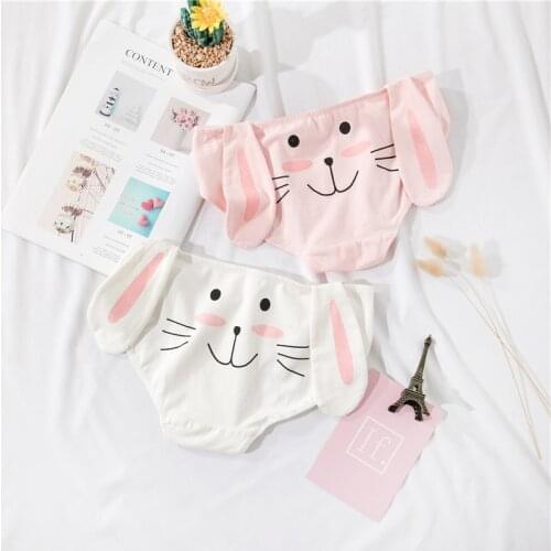 Japanese Soft Girl Dream Girl Heart Pink Large Size Middle Waist Stereo Big Ears Miss Rabbit Cotton Underpants culotte thong