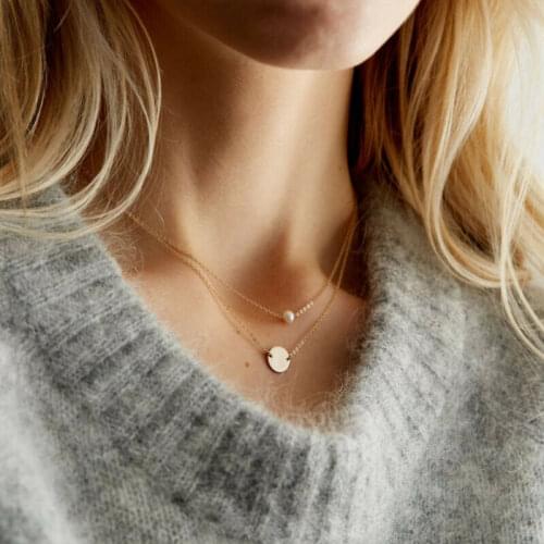 Womens charm fashion simple round piece pendant clavicle chain multi layer and versatile