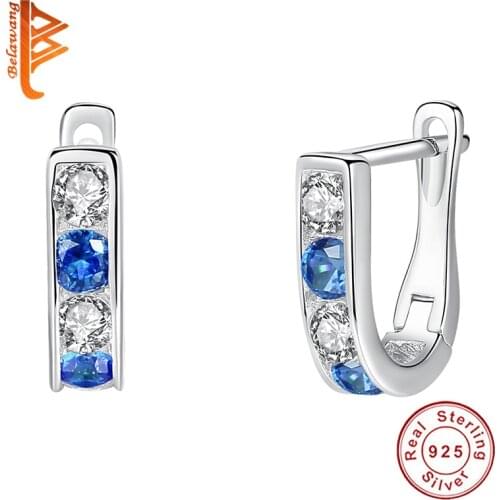 2019 Winter Birthday Gift Solid 925 Sterling Silver Small Stud Earrings Girls Child Baby Blue Crystal Small Earrings for Kids