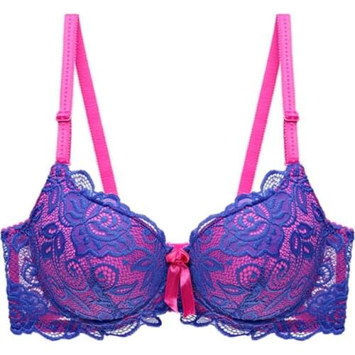 Sexy Women Color Block Underwear No Pad Underwired Push Up Lace Bra Brassiere