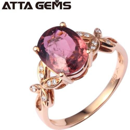Natural Red Tourmaline Real 18K Gold Ring Red Tourmaline Rose Gold Women Wedding Diamond Ring Butterfly Vivid Design