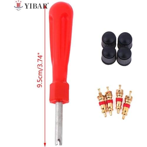 1 Set Tire Valve Service Kit 4 Valve Cores 4 Valve Caps 1 Valve Stem Screwdriver Tire Repair Tool For Car Motorcycle Bus Truck
