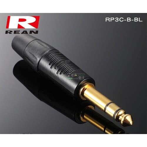 1Pcs British REAN black shell gold-plated RP3C-B-BL large three-core 6.35 stereo straight plug fever audio and video accessories