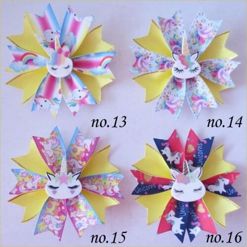 100 BLESSING Girl Popular 3.5" Fairy Hair Bow Clip Unicorn Rainbow Flower Baby