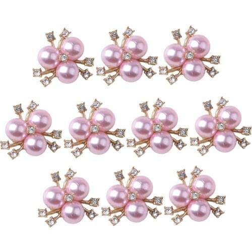 10x Alloy Crystal Buttons Rhinestone Pearl Jewelry DIY Accessory Light Pink