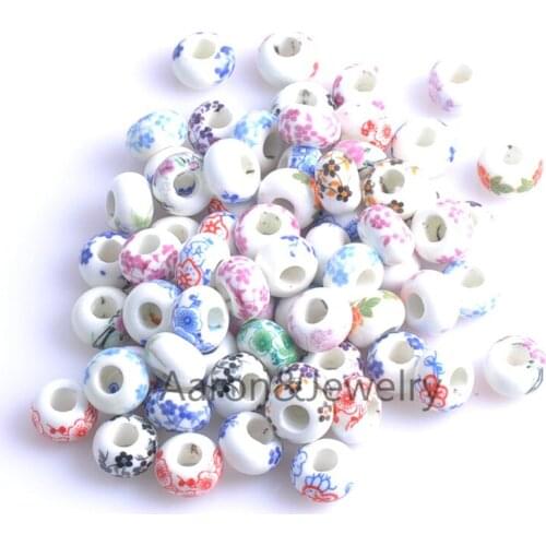 12mm 30pcs white Flower print Ceramic Round Loose Beads Fit Jewelry Diy Spacer beads YKL0316