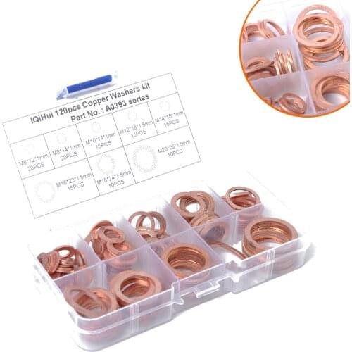 120PCS Sizes Solid Copper Washers Sump Plug Assortment Washer Set Plastic Box Professional Hardware Accessories