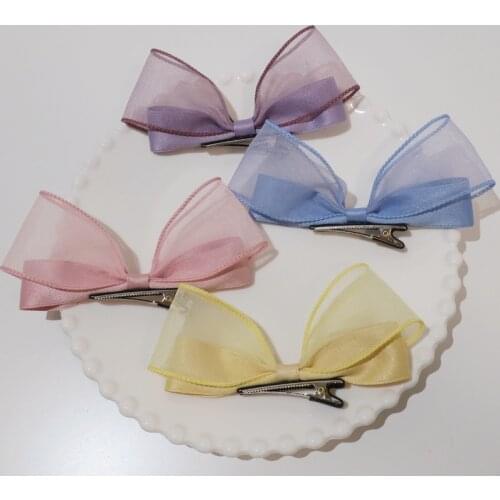 20pcs Organza Bow Hairpins Solid Bowknot Hair Clips Barrettes Fashion Princess Headwear Boutique Hair Accessories for Girls
