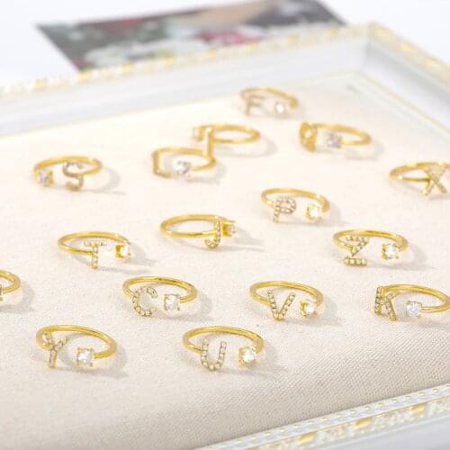 26PC Letters Initial Rings for Women Resizable English Letters Valentines Gift Wedding Ornaments Pop Wholesale Zircon Jewelry