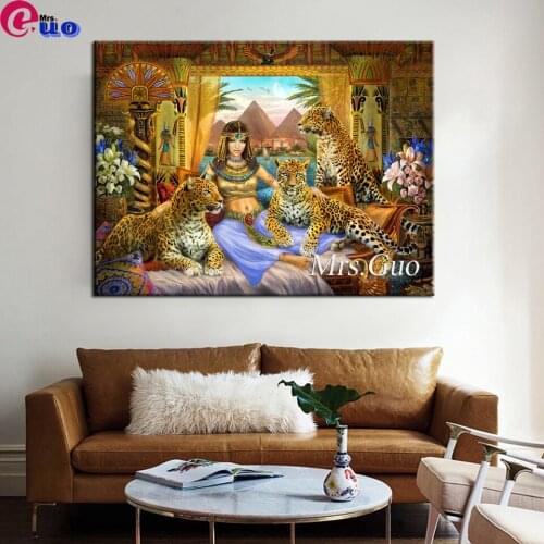DIY Diamond Embroidery Egyptian Queen With Leopard Cross Stitch Kits Diamond Painting Portrait Rhinestones Handmade Hobby Gift