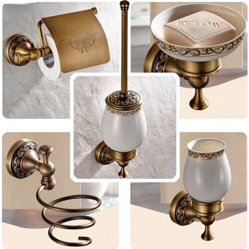 Bathroom Accessories Antique Brass Collection, Towel Ring, Paper Holder, Toilet Brush, Coat Hook, Bath Rack, Soap Dish, Faucet