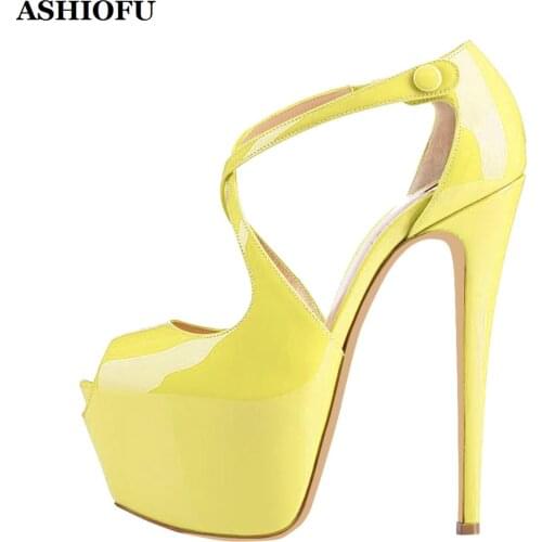 ASHIOFU Handmade Hot Sale Womens Platform Sandals X-strap Party Shinny Stiletto Heel Shoes Evening Club Fashion Sandals Shoes
