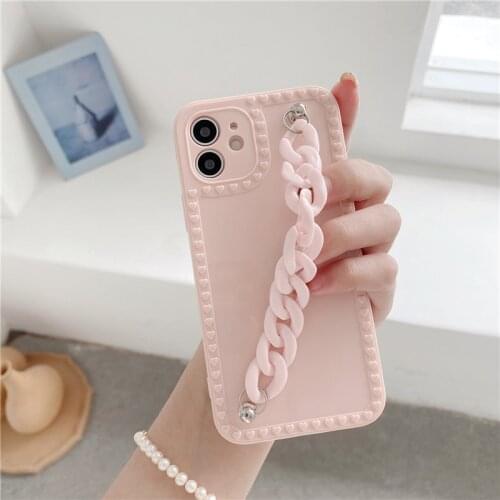 Cute Love Wrist Chain Hand Strap Phone Case For iPhone12 11 Pro Max Mini XR X XS Max 7 8 Plus SE2020 Color Shockproof Soft Cover