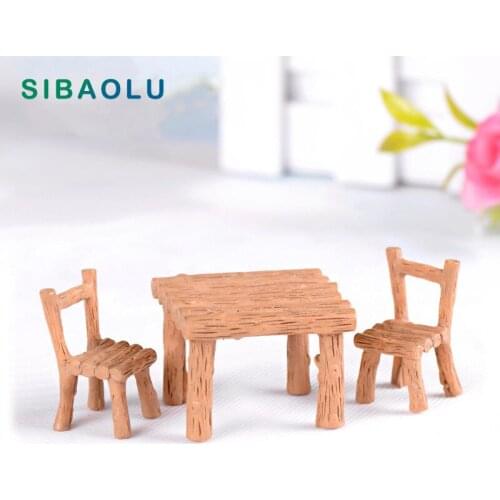 Simulation Wooden Square table chairs Miniature Figurine DIY House Accessories building home Decoration plastic Play house toys