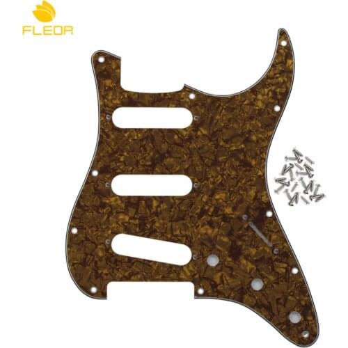 FLEOR Standard Modern 11 Holes SSS ST Guitar Pickguard Brown Pearl with Mounting Screws