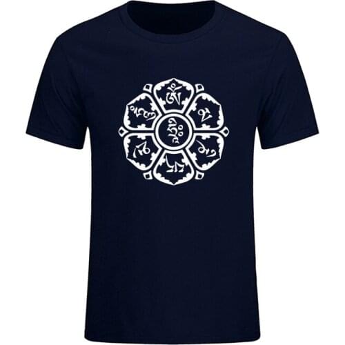 New Summer JN BUDDHISM OM MANI PADME HUM T-shirts Ethnic Style Fashion Short Sleeve O-Neck Cotton Tops Tee Big Size Men Clothing