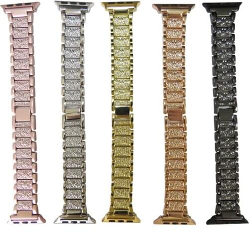 Apple Diamond Watch Band Se/6/5/4/3/4/1 Stainless Steel Watch Band 38mm 40mm 42mm 44mm Iwatch Full Diamond Metal Bracelet