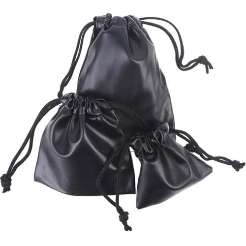 PU Leather Soft Headphone Bag Earphone Headset Pouch Headphone Case Hard Disk Cable Card Storage Bag With Locking String