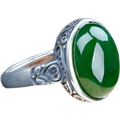 2020 New real s925 pure silver inlaid Hetian jasper jade ring for men and women simple and stylish adjustable ring