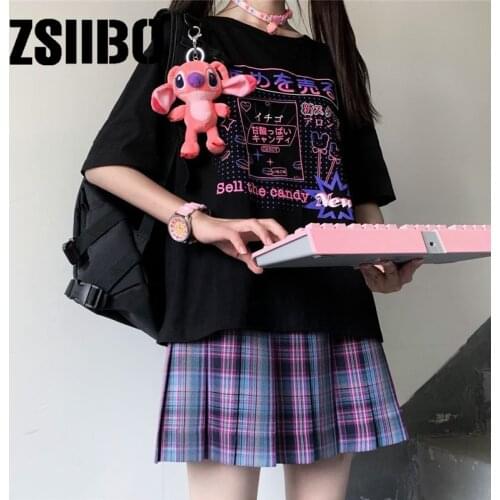 [Two-piece suit] Japanese-style printing fashion girl electric-tone T-shirt pleated skirt casual suit/single Womens suit skirt
