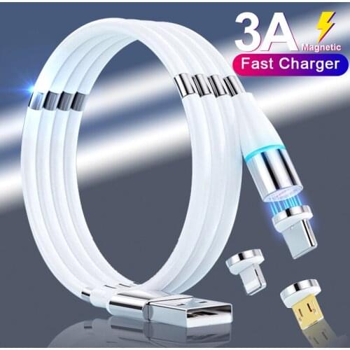 3A Magnetic Charger Cable Micro USB Type C Fast Charging Easy To Store Smart Phone Charge Wire For iPhone 12 11 Pro Max Xiaomi