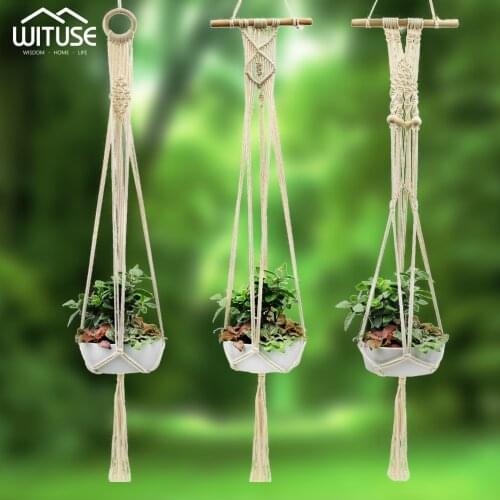 Macrame Plant Hangers Cotton Rope Tassels Basket Vintage Hanging Planter Basket Ceiling Hook Pot Holder Indoor Outdoor Decor